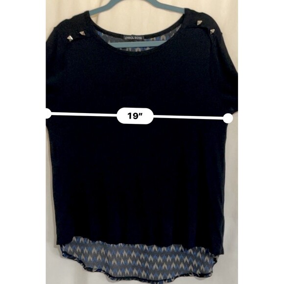 Carol Rose Shirt Long Sleeve Split Back High Low Black Blue Women’s Size L - Picture 6 of 8